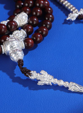 普巴金刚杵紫檀念珠藏式纯银饰品