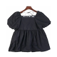 Ladylike square neck puff sleeve ເສື້ອ chiffon ສີດໍາສໍາລັບແມ່ຍິງ
