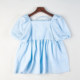 Ladylike square neck puff sleeve ເສື້ອ chiffon ສີດໍາສໍາລັບແມ່ຍິງ