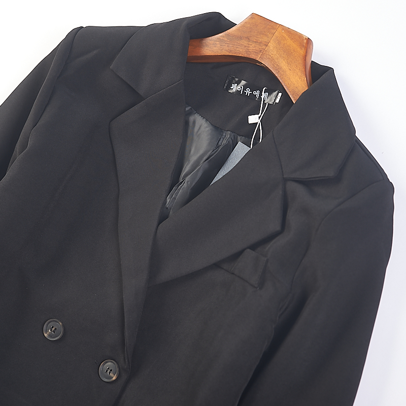 韩版纯黑色休闲小西服短外套女8.19H75572双排两粒扣宽松长袖西装 - 图0
