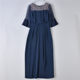 216 high-end goods lace satin stitching dress women 74527 trumpet half-sleeve slim evening dress long dress