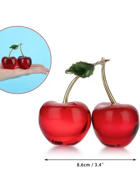 红色高档水晶樱桃摆件水晶工艺品办公室室内居客厅情人节七夕礼物