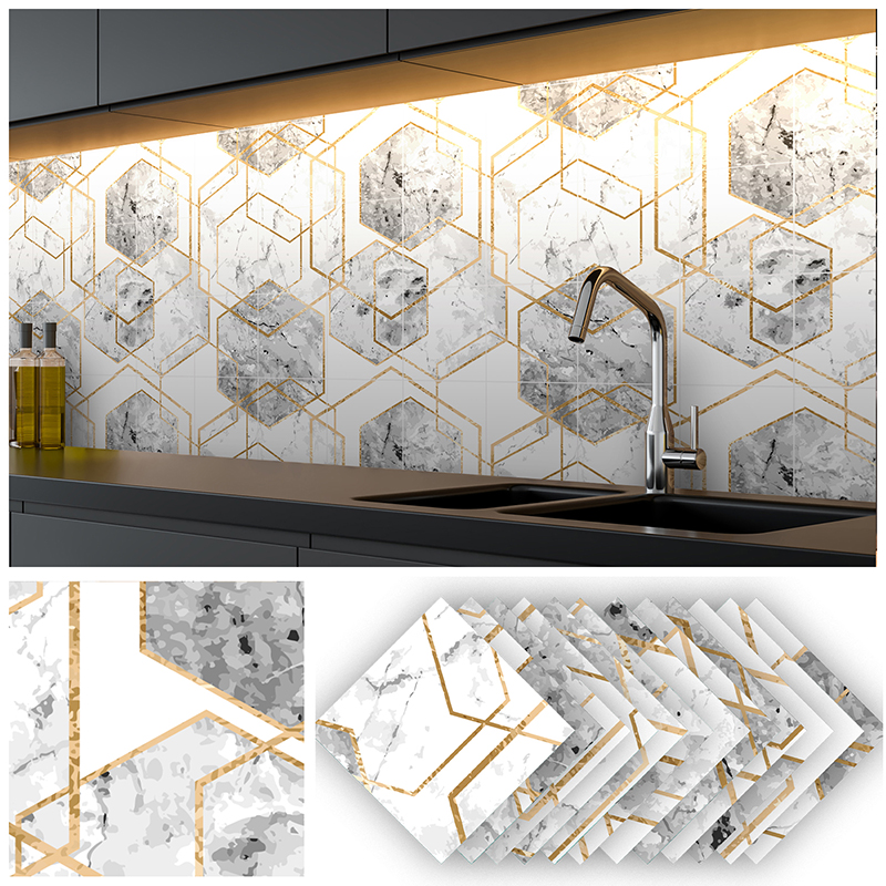 厨房防油墙贴欧式大理石花纹磨砂面翻新地贴防水耐高温自粘贴纸 - 图0