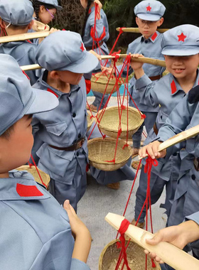 幼儿园玩具竹箩筐竹篓小扁担挑竹筐练习平衡玩具户外成人扁担竹筐