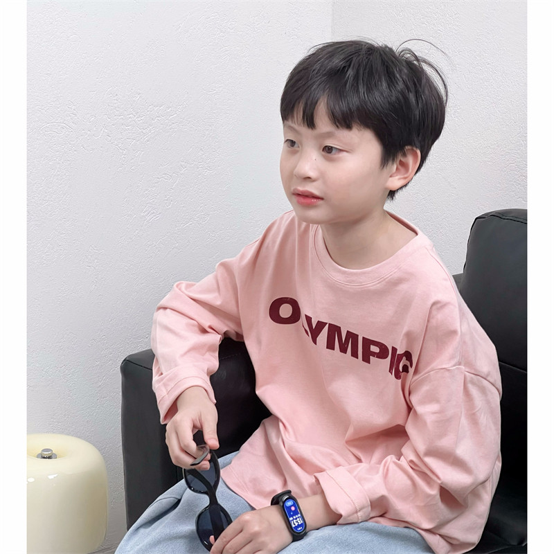 童童妈定制男女童粉紫色纯棉韩版宽松字母简约舒适长袖T恤春秋装,淘宝优惠券,粉丝福利购,淘宝优惠卷