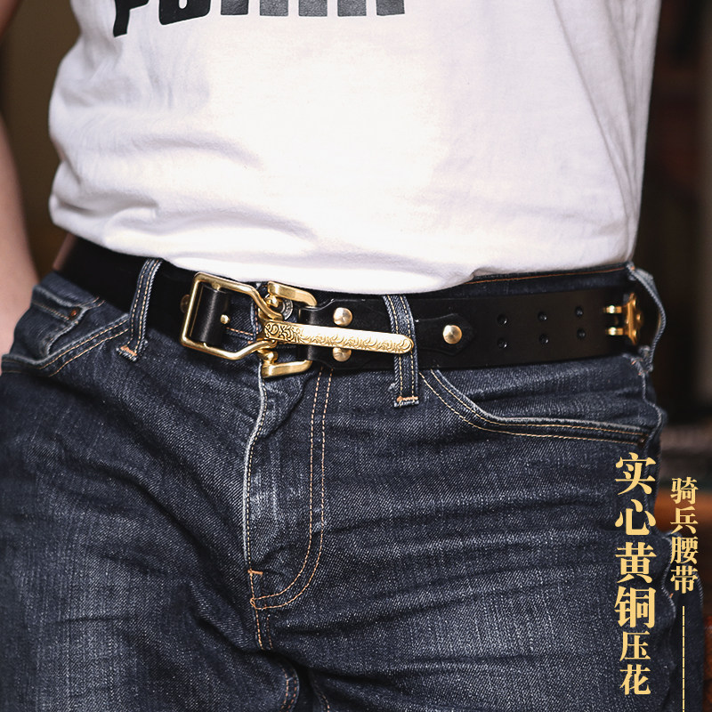 手工制作利尔顿骑兵扣皮带实心黄铜扣头层牛皮复古植鞣革真皮腰带,淘宝优惠券,粉丝福利购,淘宝优惠卷