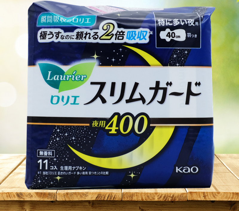 日本花王瞬吸超薄1mm乐而雅夜用有护翼卫生巾11片枚40cm无荧光剂