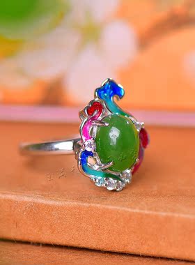 新疆天然和田玉925银戒指指环