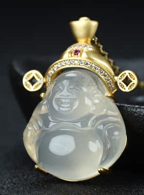天然冰种白玉髓吊坠24k真金玛瑙