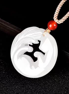 女金丝玉羊脂白九尾狐送女友