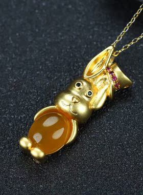 天然冰种玉髓彼得兔24k金黄玛瑙