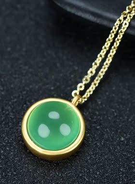 天然高冰玉髓帝王绿玛瑙项链锁骨链