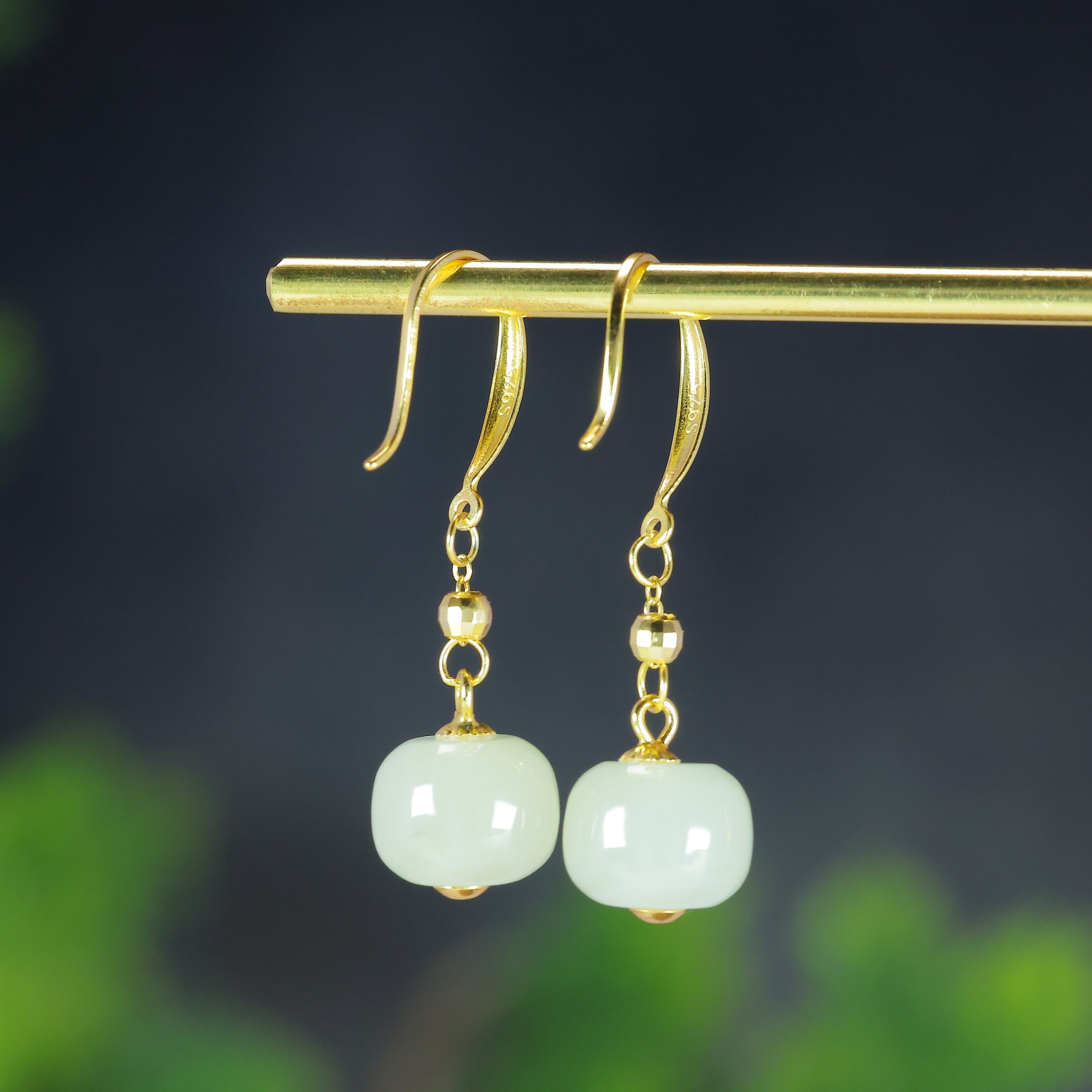 天然和田玉青白玉925银老型珠轻奢气质素银玉石耳环耳饰耳坠,淘宝优惠券,粉丝福利购,淘宝优惠卷