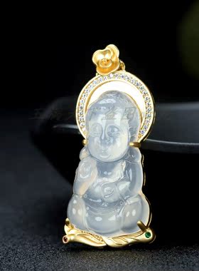 锁骨链24k真金白玉髓高冰宝宝佛