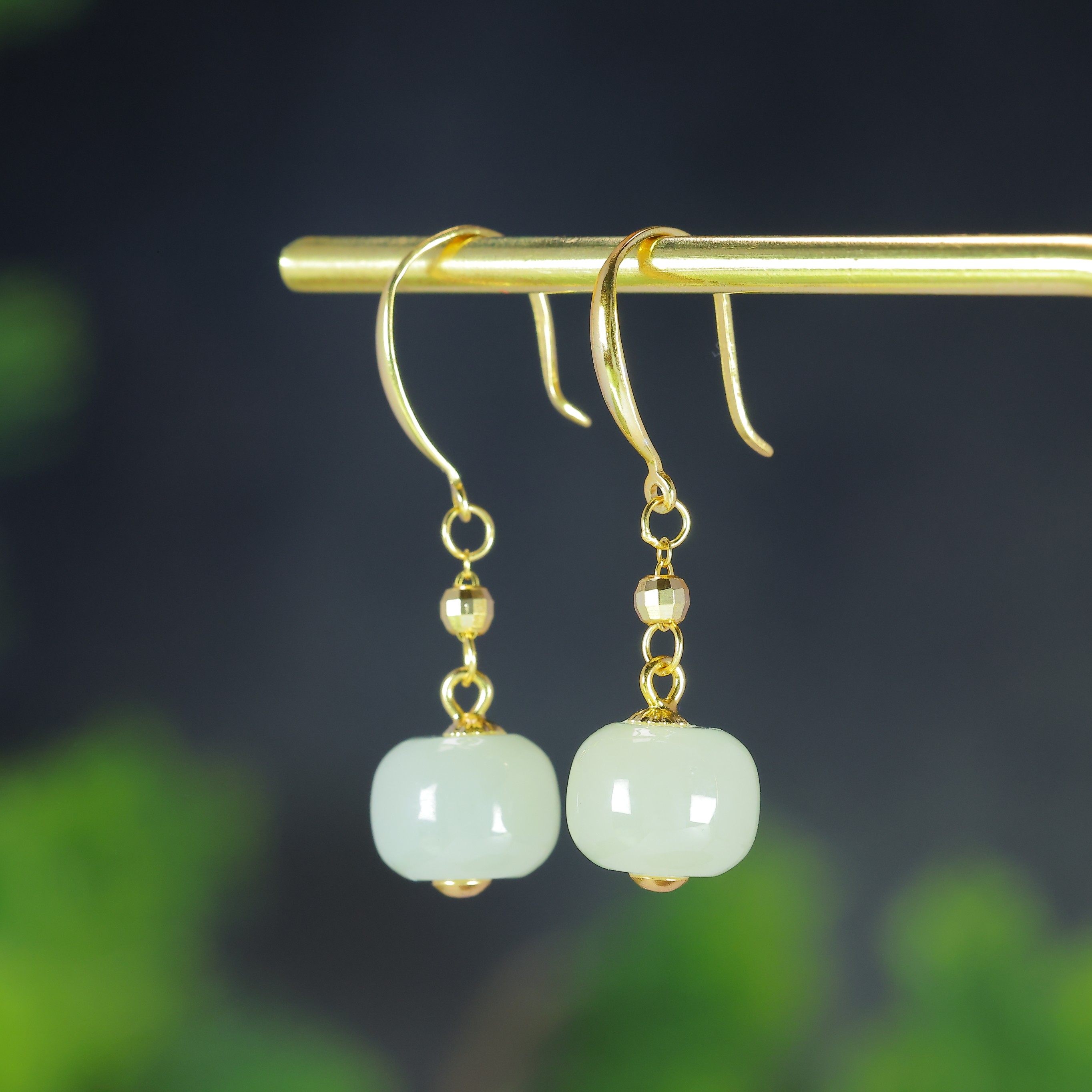 天然和田玉青白玉925银老型珠轻奢气质素银玉石耳环耳饰耳坠,淘宝优惠券,粉丝福利购,淘宝优惠卷