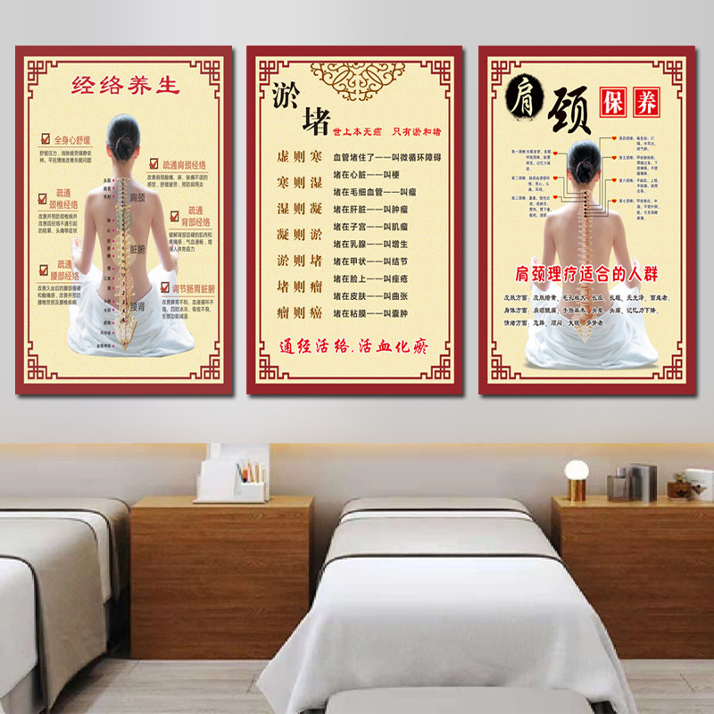 拔罐的功效经络艾灸刮痧人体穴位图挂图中医养生馆装饰宣传画海报_虎窝淘