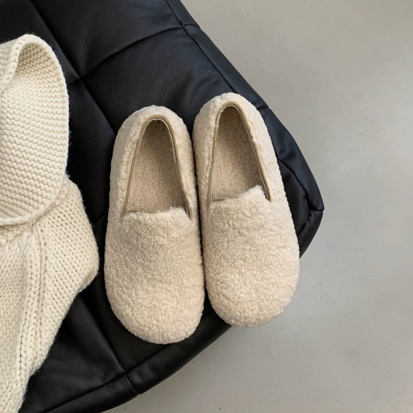 ERYUE 2025新款毛绒勃肯鞋女外穿一脚蹬懒人鞋加绒保暖浅口豆豆鞋,淘宝优惠券,粉丝福利购,淘宝优惠卷