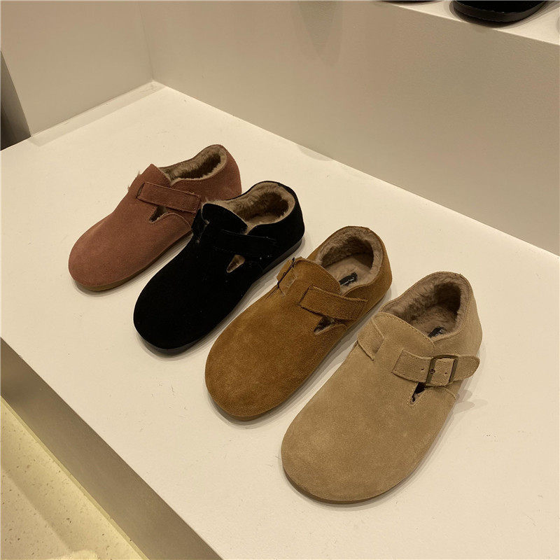 真皮平底加绒加厚棉鞋女鞋子新款秋冬季保暖毛毛鞋豆豆单鞋勃肯鞋,淘宝优惠券,粉丝福利购,淘宝优惠卷