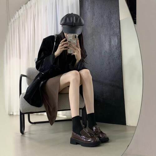 ALILOVER阿里情人厚底黑色小皮鞋女真皮秋季英伦风百搭乐福鞋单鞋 - 图0
