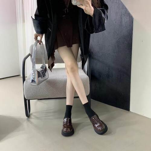 ALILOVER阿里情人厚底黑色小皮鞋女真皮秋季英伦风百搭乐福鞋单鞋 - 图3