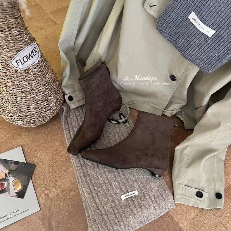 THEMANDAGO芒大果 加绒版～精致显气质小方头瘦瘦短靴低跟时装靴,淘宝优惠券,粉丝福利购,淘宝优惠卷