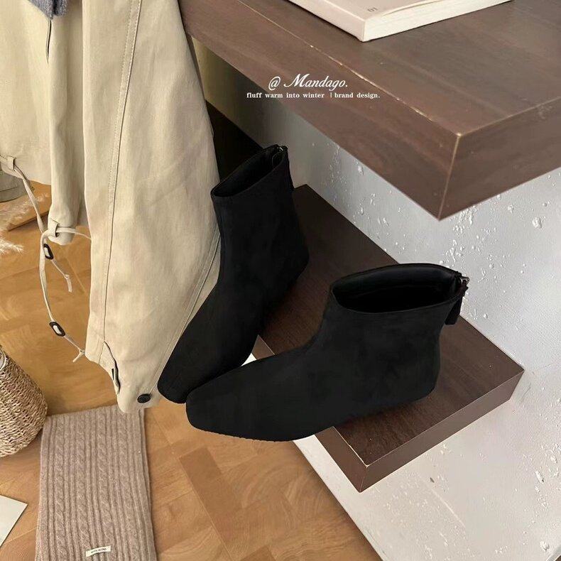 THEMANDAGO芒大果 加绒版～精致显气质小方头瘦瘦短靴低跟时装靴,淘宝优惠券,粉丝福利购,淘宝优惠卷