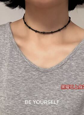 2mm天然黑曜石黑尖晶项链choker