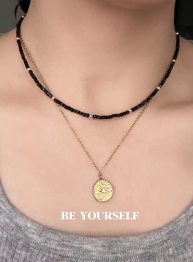 高级感天然黑尖晶碧玺项链女