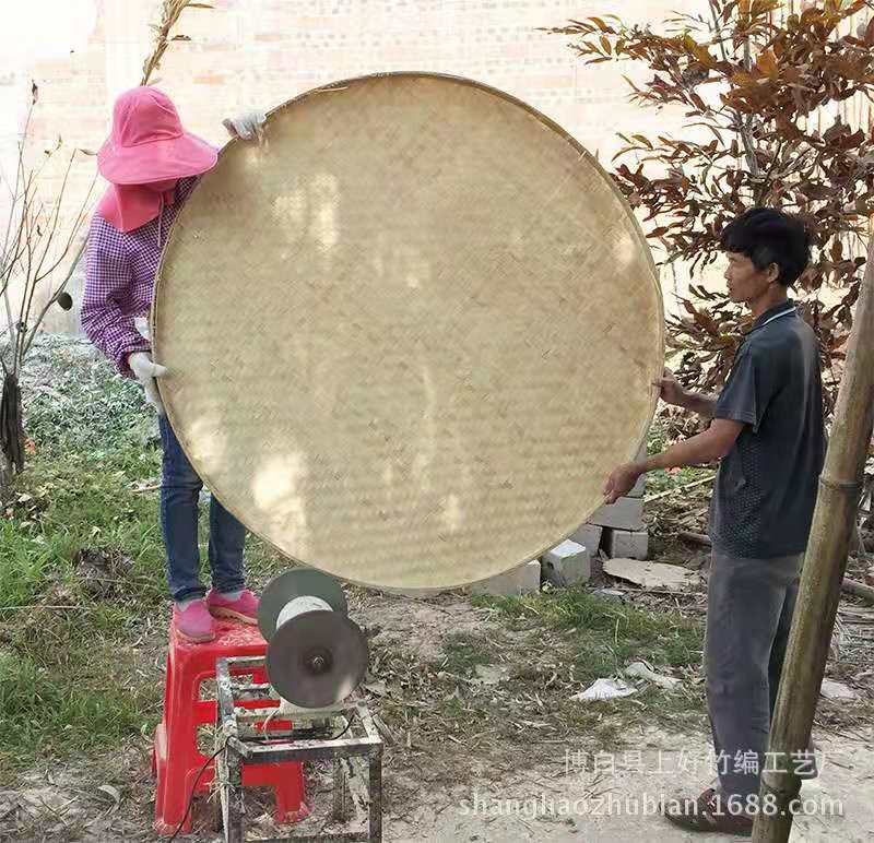 圆形晾晒网竹编平底大簸箕超大筛子农家乐装饰品幼儿园绘画竹编匾 - 图0