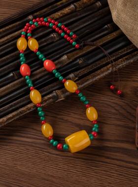 个性复古西藏族民族风项链女士毛衣链配饰蜜蜡挂饰吊坠藏式饰品