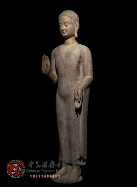 悟蝉北齐贴金彩绘法界人中立佛像