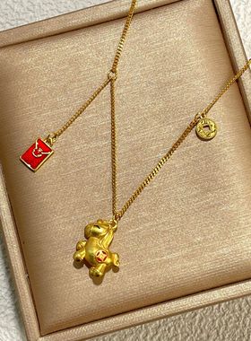 s925纯银镀黄金色马上有钱吊坠项链生肖马红包小马新中式女锁骨链