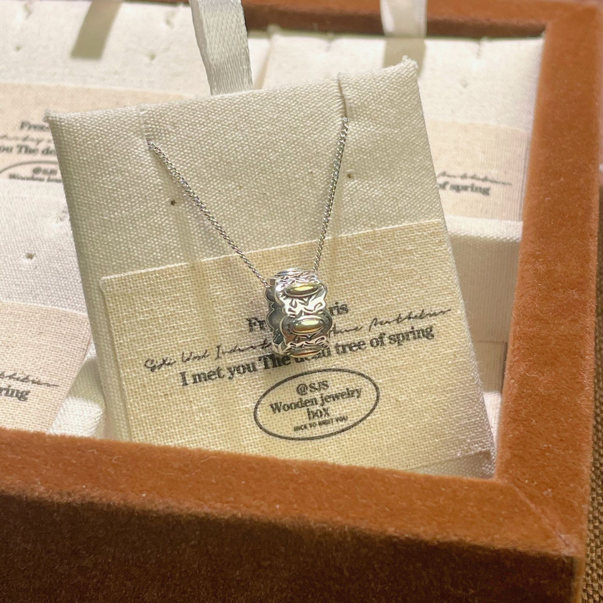 S925 sterling silver jewelry seven-grain rice necklace aged gold electroplated ring ring earrings clavicle chain three-piece set
