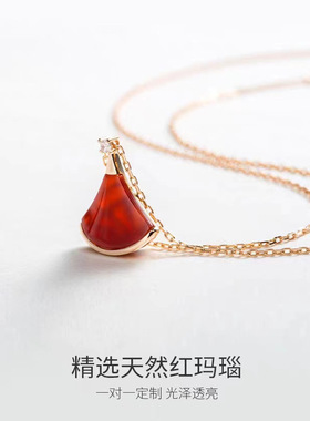 时尚S925纯银首饰小裙子项链白贝壳红玛瑙吊坠女扇形小众名媛锁骨