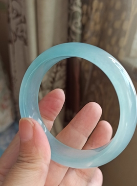 天然水沫玉海蓝宝色兰水玉手镯高冰透宝蓝海蓝色翡翠色蓝冰玉镯子