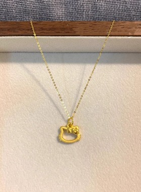 黄金包银首饰项链女黄金色HelloKitty凯蒂猫镂空kt猫吊坠可爱少女