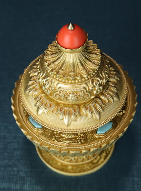 黄铜米盒三层米罐供品法器摆件