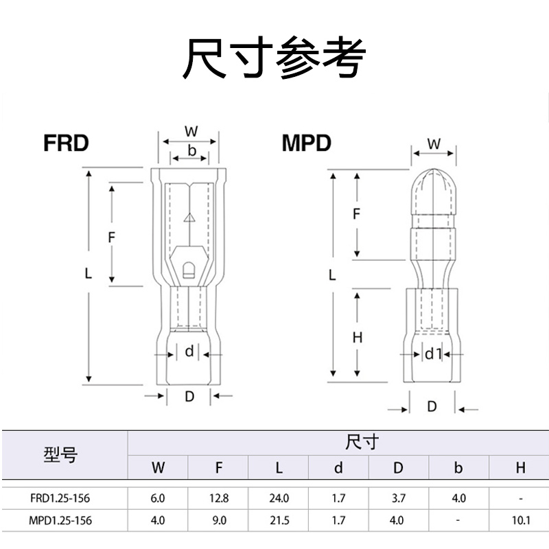 子弹头公母对接端子绝缘接线插头FRD电线快速连接器MPD1.25-156 - 图2