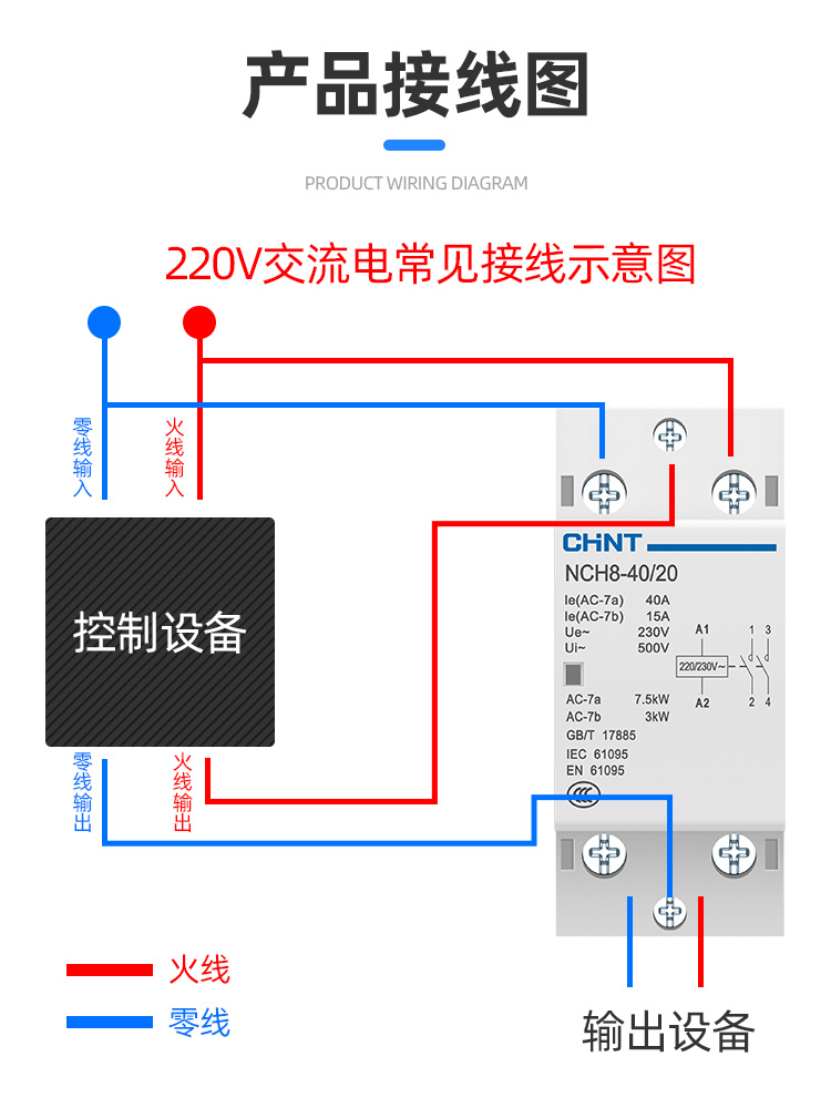 正泰家用小型交流接触器220v单相NCH8-20/20静音导轨式接触器24v-图1