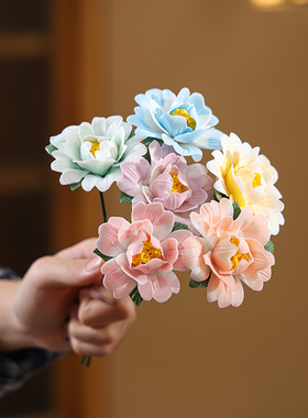 陶瓷手捏洛阳牡丹仿真花永生花干花家居饰品艺术摆件插花室内摆设
