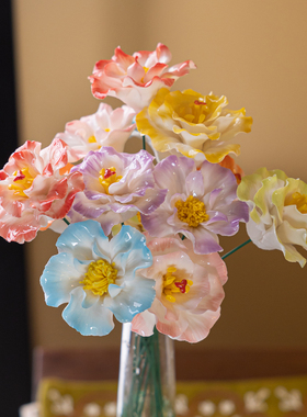 陶瓷手工芙蓉仿真花束插花瓶