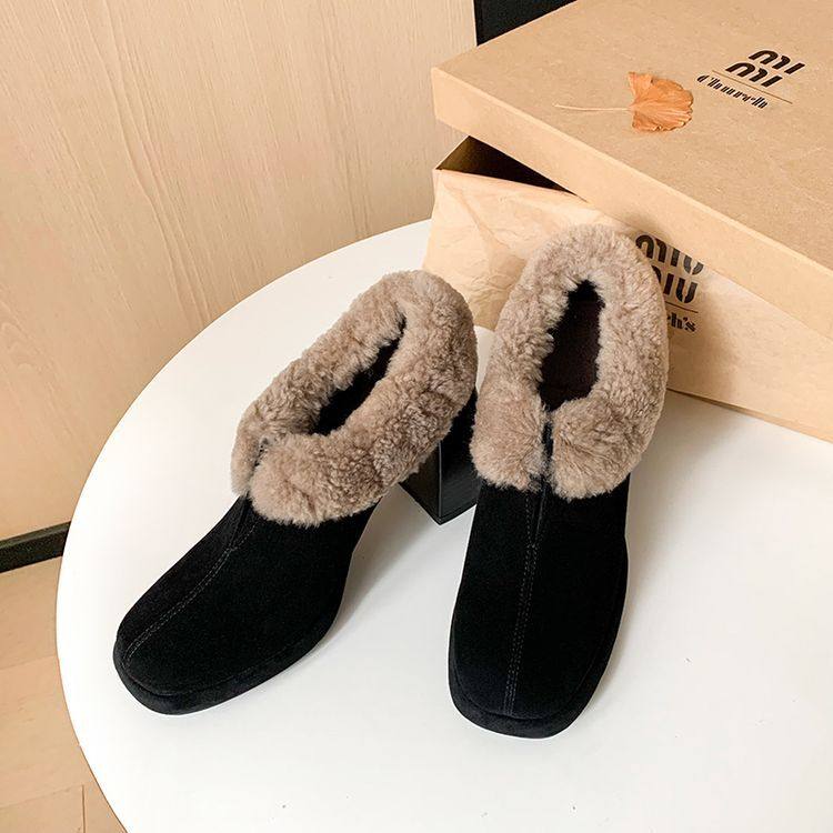 秋冬季皮靴粗跟高跟裸靴深口棕色咖啡色靴子增高厚底真皮女靴JXM,淘宝优惠券,粉丝福利购,淘宝优惠卷