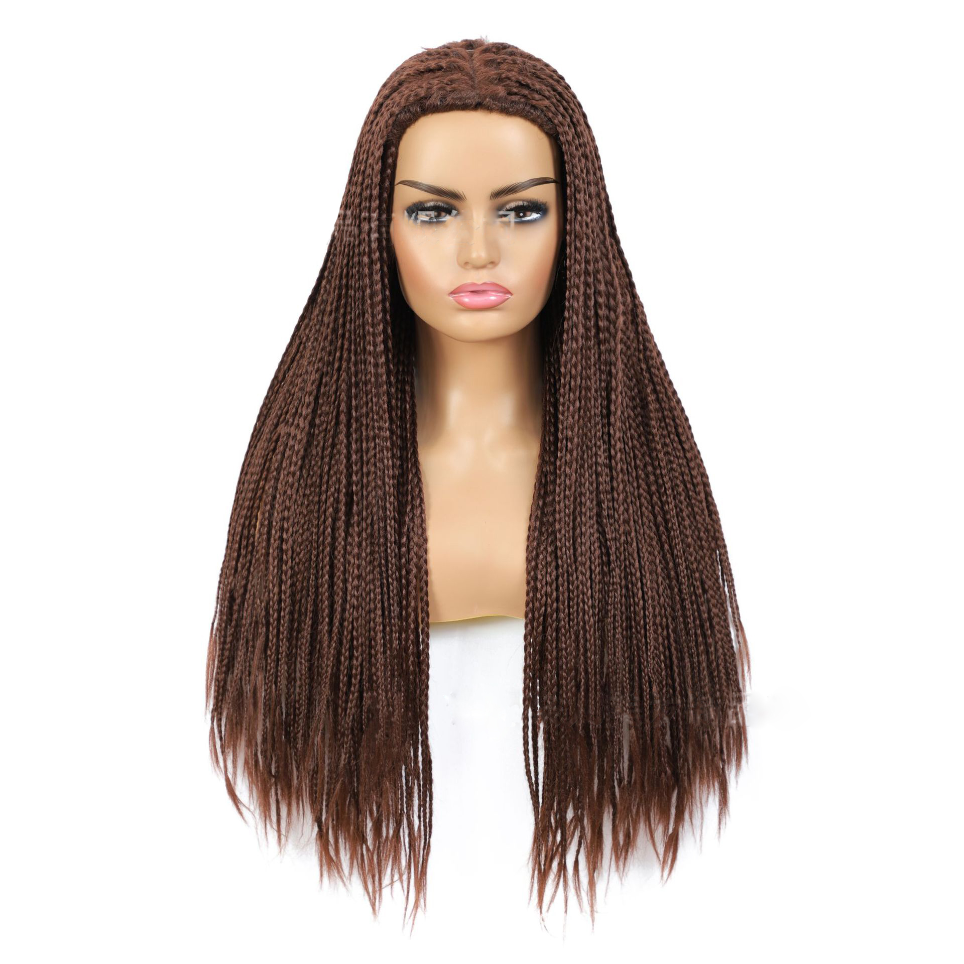 26inche box braid wig三股辫中分无蕾丝黑色棕色长直发帽假发套 - 图3