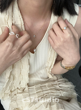 c57法式锡纸巴洛克不规则珍珠项链美国14k金皓石