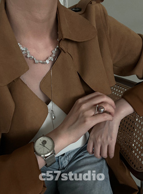 c57法式原创设计异形小巴洛克天然淡水项链纯银抽拉扣