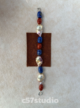 c57stuido中古天然红蓝撞色石珍珠巴洛克手链设计手串手链