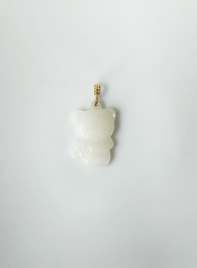 天然和田玉石墨玉水滴小熊吊坠18k金扣头项链颈饰赠鉴定证书