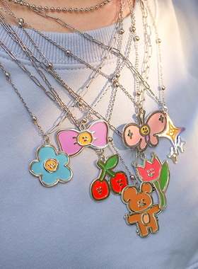 多巴胺穿搭项链女2025新款潮可爱叠戴双层毛衣链穿搭小众设计感