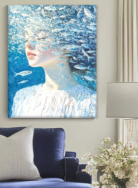 diy数字油画涂色水中少女家居摆件装饰挂画肌理油彩丙烯颜料画笔