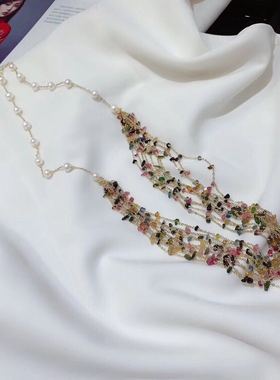 原创设计风碧玺强光重工天然珍珠